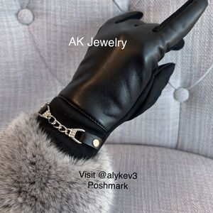💎GLOVES LUXURY, ELEGANT Black with gold buckle High End Women's Gloves